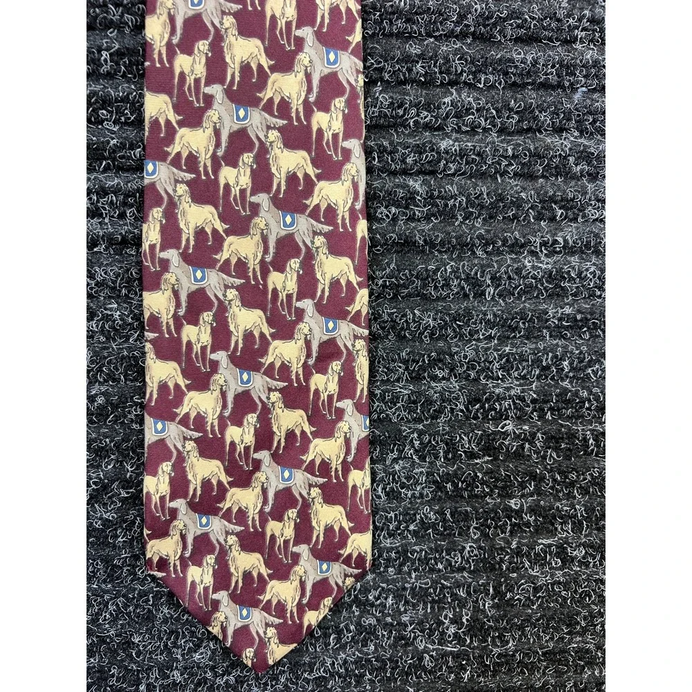 Vintage Bert Pulitzer‎ Necktie ShowDogs Burgundy Patterned Silk Tie Mens
